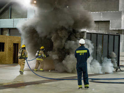 Burn cell is located at the fire research lab and the fire is put out